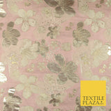 Luxury Textured Metallic Gold Floral Pansy Bloom Brocade Jacquard Dress Fabric