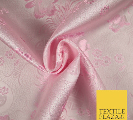Pastel Oriental Floral Shou Chinese Brocade Floral Satin Jacquard Fabric 58"