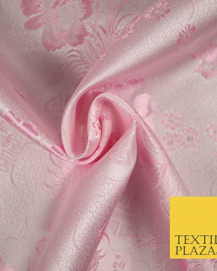 Pastel Oriental Floral Shou Chinese Brocade Floral Satin Jacquard Fabric 58"