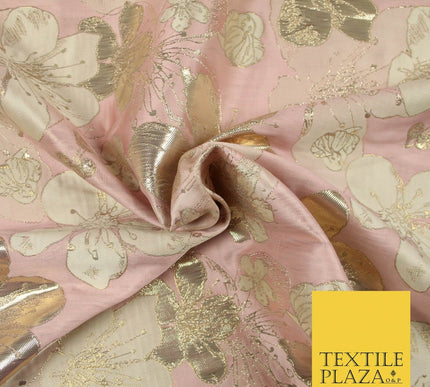 Luxury Textured Metallic Gold Floral Pansy Bloom Brocade Jacquard Dress Fabric