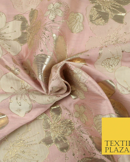Luxury Textured Metallic Gold Floral Pansy Bloom Brocade Jacquard Dress Fabric