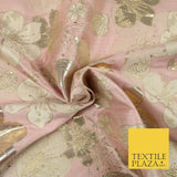 Luxury Textured Metallic Gold Floral Pansy Bloom Brocade Jacquard Dress Fabric