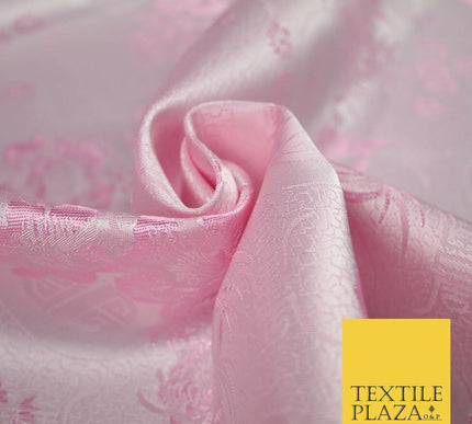 Pastel Oriental Floral Shou Chinese Brocade Floral Satin Jacquard Fabric 58"