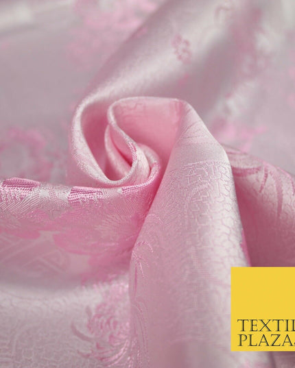 Pastel Oriental Floral Shou Chinese Brocade Floral Satin Jacquard Fabric 58"