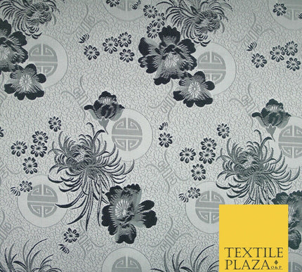 Pastel Oriental Floral Shou Chinese Brocade Floral Satin Jacquard Fabric 58"