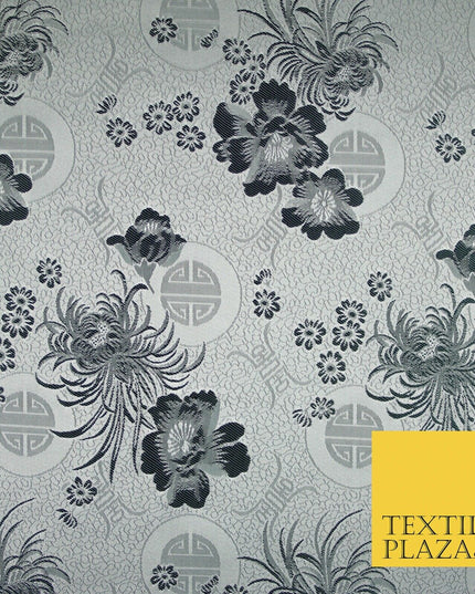 Pastel Oriental Floral Shou Chinese Brocade Floral Satin Jacquard Fabric 58"