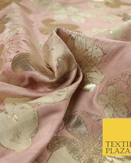 Luxury Textured Metallic Gold Floral Pansy Bloom Brocade Jacquard Dress Fabric