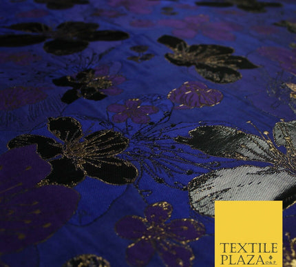 Luxury Textured Metallic Gold Floral Pansy Bloom Brocade Jacquard Dress Fabric