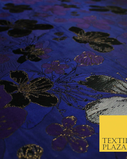 Luxury Textured Metallic Gold Floral Pansy Bloom Brocade Jacquard Dress Fabric