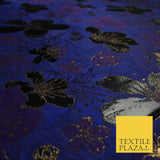 Luxury Textured Metallic Gold Floral Pansy Bloom Brocade Jacquard Dress Fabric