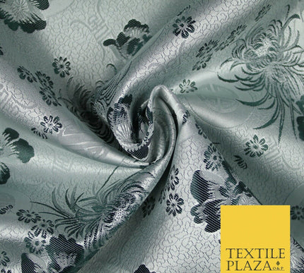 Pastel Oriental Floral Shou Chinese Brocade Floral Satin Jacquard Fabric 58"