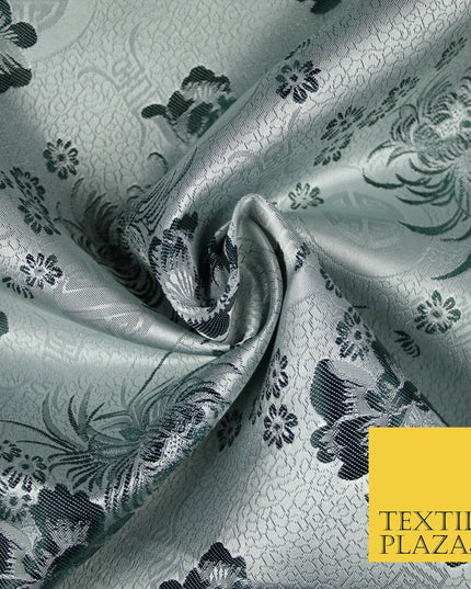 Pastel Oriental Floral Shou Chinese Brocade Floral Satin Jacquard Fabric 58"