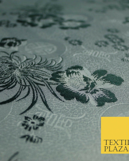Pastel Oriental Floral Shou Chinese Brocade Floral Satin Jacquard Fabric 58"