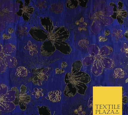 Luxury Textured Metallic Gold Floral Pansy Bloom Brocade Jacquard Dress Fabric