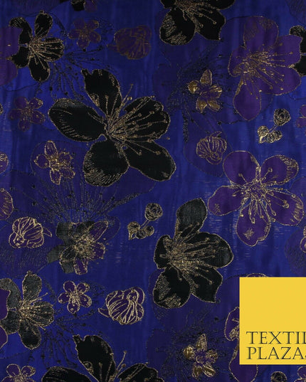 Luxury Textured Metallic Gold Floral Pansy Bloom Brocade Jacquard Dress Fabric