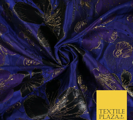 Luxury Textured Metallic Gold Floral Pansy Bloom Brocade Jacquard Dress Fabric