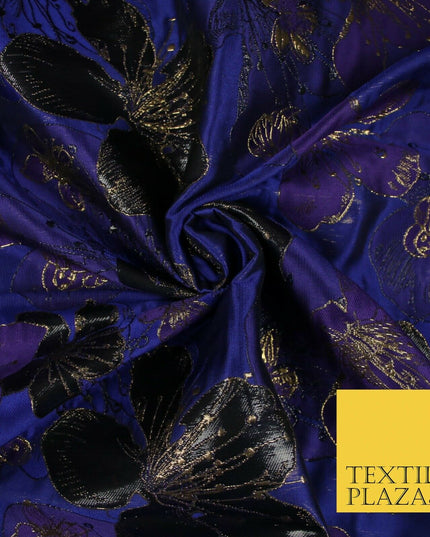 Luxury Textured Metallic Gold Floral Pansy Bloom Brocade Jacquard Dress Fabric
