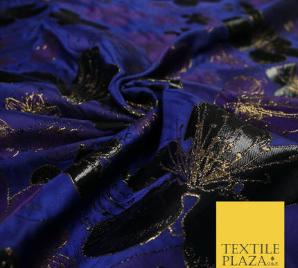 Luxury Textured Metallic Gold Floral Pansy Bloom Brocade Jacquard Dress Fabric