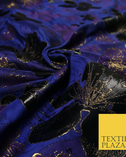 Luxury Textured Metallic Gold Floral Pansy Bloom Brocade Jacquard Dress Fabric