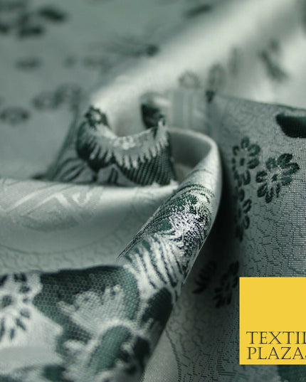 Pastel Oriental Floral Shou Chinese Brocade Floral Satin Jacquard Fabric 58"