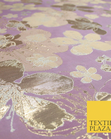 Luxury Textured Metallic Gold Floral Pansy Bloom Brocade Jacquard Dress Fabric