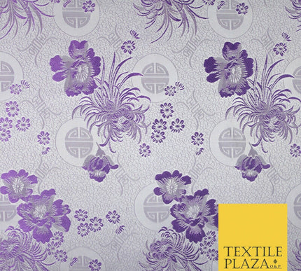 Pastel Oriental Floral Shou Chinese Brocade Floral Satin Jacquard Fabric 58"