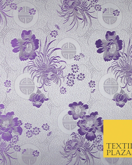 Pastel Oriental Floral Shou Chinese Brocade Floral Satin Jacquard Fabric 58"