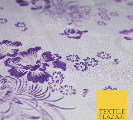 Pastel Oriental Floral Shou Chinese Brocade Floral Satin Jacquard Fabric 58"