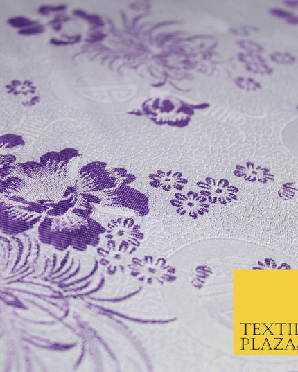Pastel Oriental Floral Shou Chinese Brocade Floral Satin Jacquard Fabric 58"