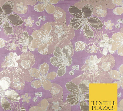 Luxury Textured Metallic Gold Floral Pansy Bloom Brocade Jacquard Dress Fabric