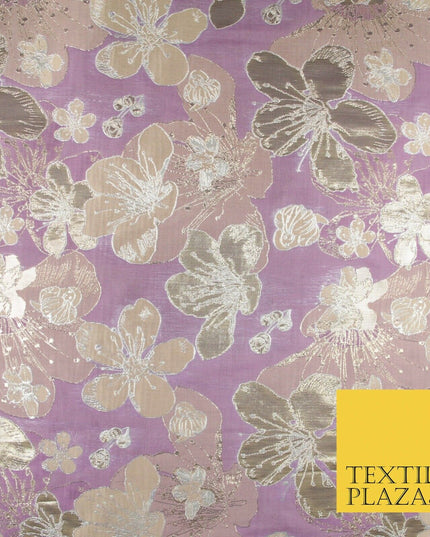Luxury Textured Metallic Gold Floral Pansy Bloom Brocade Jacquard Dress Fabric