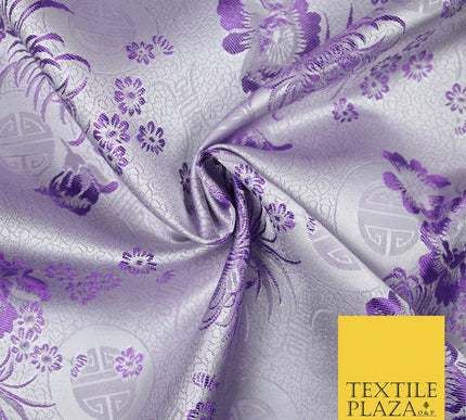 Pastel Oriental Floral Shou Chinese Brocade Floral Satin Jacquard Fabric 58"