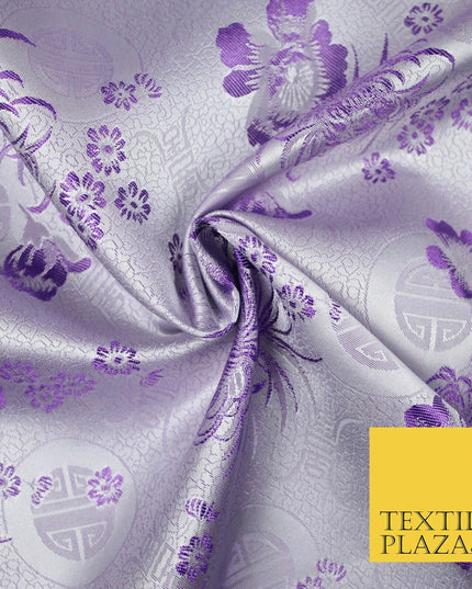 Pastel Oriental Floral Shou Chinese Brocade Floral Satin Jacquard Fabric 58"