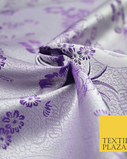 Pastel Oriental Floral Shou Chinese Brocade Floral Satin Jacquard Fabric 58"