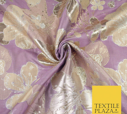 Luxury Textured Metallic Gold Floral Pansy Bloom Brocade Jacquard Dress Fabric