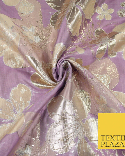 Luxury Textured Metallic Gold Floral Pansy Bloom Brocade Jacquard Dress Fabric