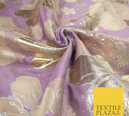 Luxury Textured Metallic Gold Floral Pansy Bloom Brocade Jacquard Dress Fabric