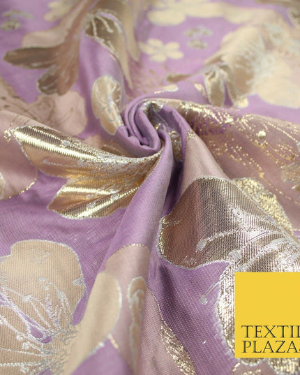 Luxury Textured Metallic Gold Floral Pansy Bloom Brocade Jacquard Dress Fabric