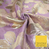 Luxury Textured Metallic Gold Floral Pansy Bloom Brocade Jacquard Dress Fabric