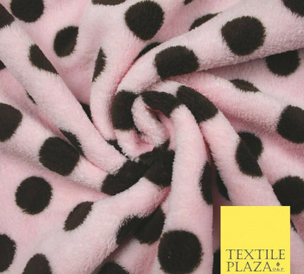 Baby Pink Brown Super Soft Spotted Cuddle Fleece Double Sided Fabric 58" 5861