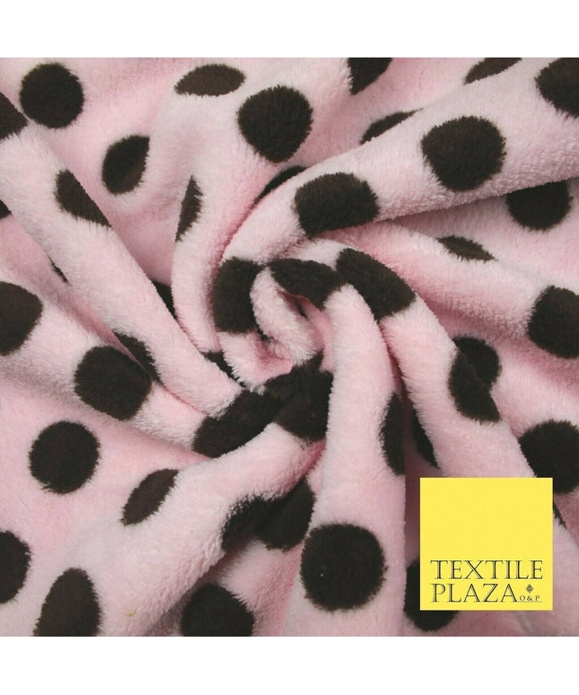 Baby Pink Brown Super Soft Spotted Cuddle Fleece Double Sided Fabric 58" 5861