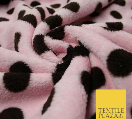 Baby Pink Brown Super Soft Spotted Cuddle Fleece Double Sided Fabric 58" 5861
