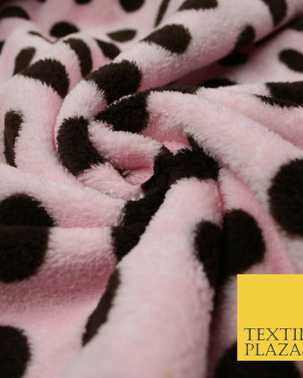 Baby Pink Brown Super Soft Spotted Cuddle Fleece Double Sided Fabric 58" 5861