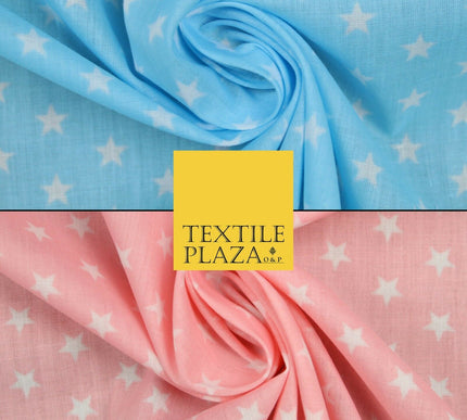 Blue Pink Falling White Mini Stars Printed Poly Cotton Dress Fabric Polycotton