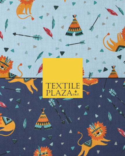 Sleeping Lion Red Indian Teepee Confetti Printed Polycotton Dress Craft Fabric