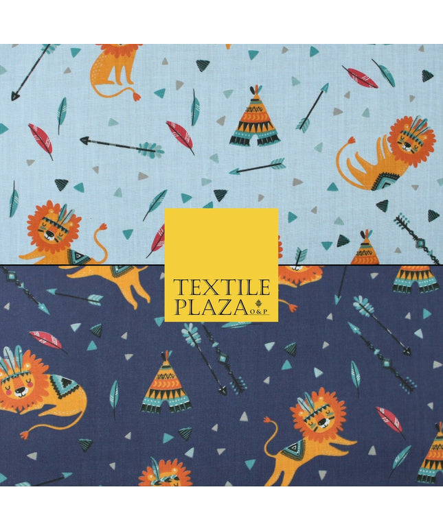 Sleeping Lion Red Indian Teepee Confetti Printed Polycotton Dress Craft Fabric