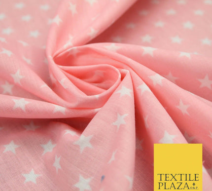 Blue Pink Falling White Mini Stars Printed Poly Cotton Dress Fabric Polycotton