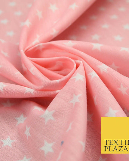 Blue Pink Falling White Mini Stars Printed Poly Cotton Dress Fabric Polycotton