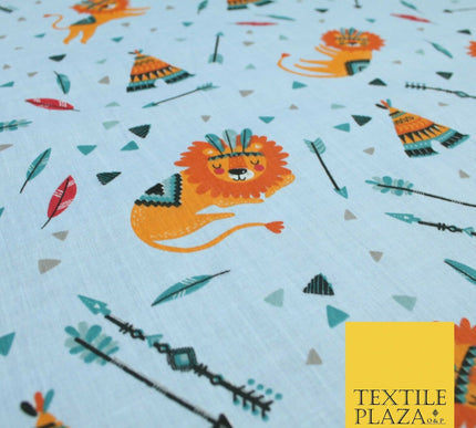Sleeping Lion Red Indian Teepee Confetti Printed Polycotton Dress Craft Fabric