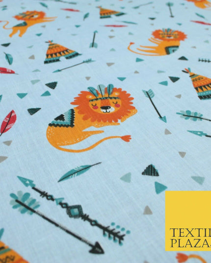 Sleeping Lion Red Indian Teepee Confetti Printed Polycotton Dress Craft Fabric